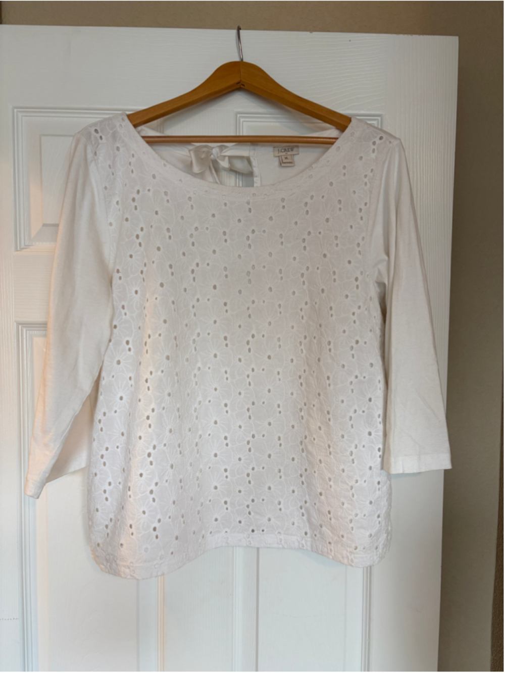 J.Crew Eyelet Mixed Media Top XL White Cottagecore Whimsical Dainty E1